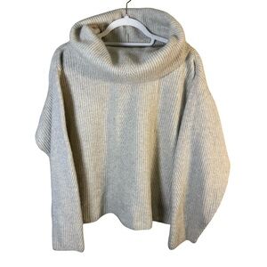 Joye + Fun Ribbed Oversized Cream Gray Cowl Neck Sweater Size M Neutral Cozy